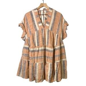 Lulu's Striped Mini Dress in Tan and Cream